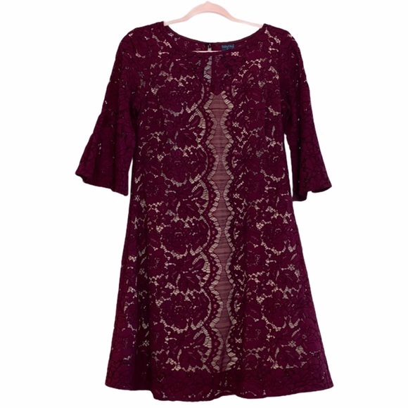 Gabby Skye Dresses & Skirts - NWT Gabby Skye Size 6 Burgundy Lace Bell Sleeves Dress